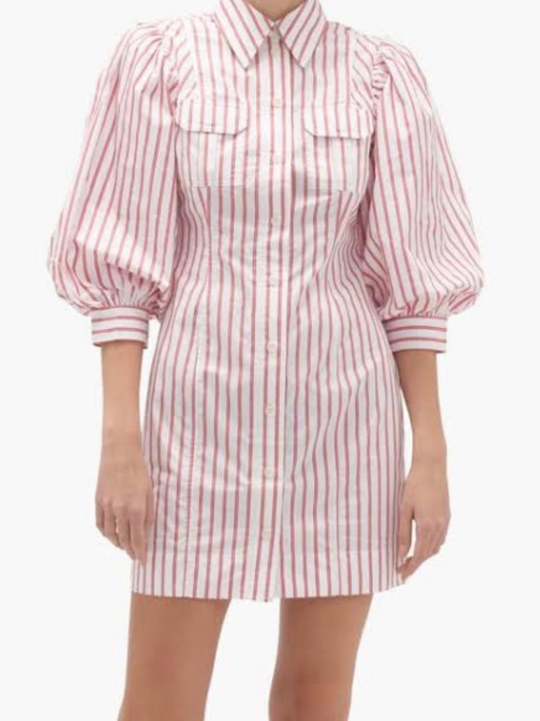 Ganni Stripe Cotton Mini Dress Print Size 8 photo 2