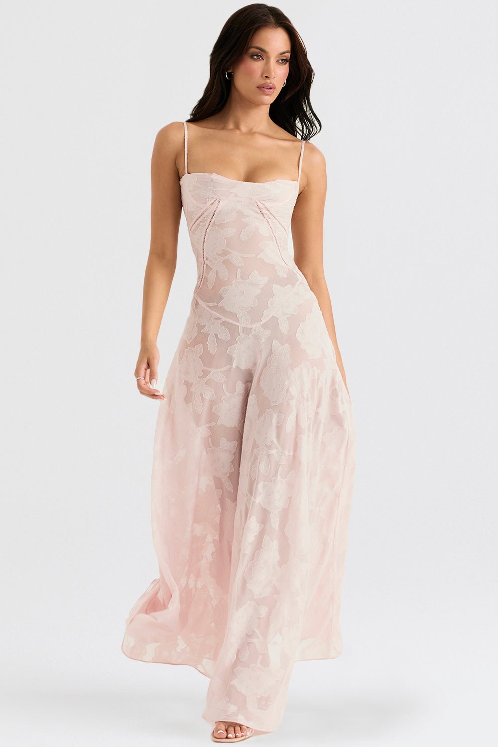 HOUSE OF CB SEREN FLORAL LACE BACK MAXI DRESS - SOFT PINK photo 3