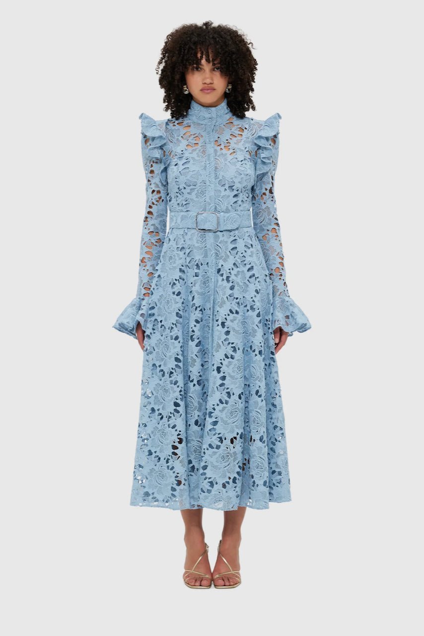 Leo Lin Aliyah Lace Butterfly Sleeve Midi Dress - Powder Blue photo 4