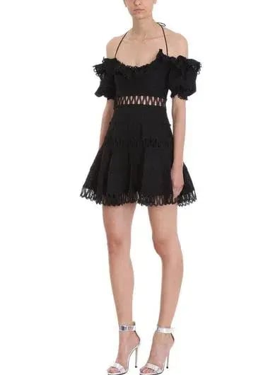 Zimmermann Melody Off Shoulder Linen And Cotton Blend Mini Dress Black Size 1 / AU 10 photo 4