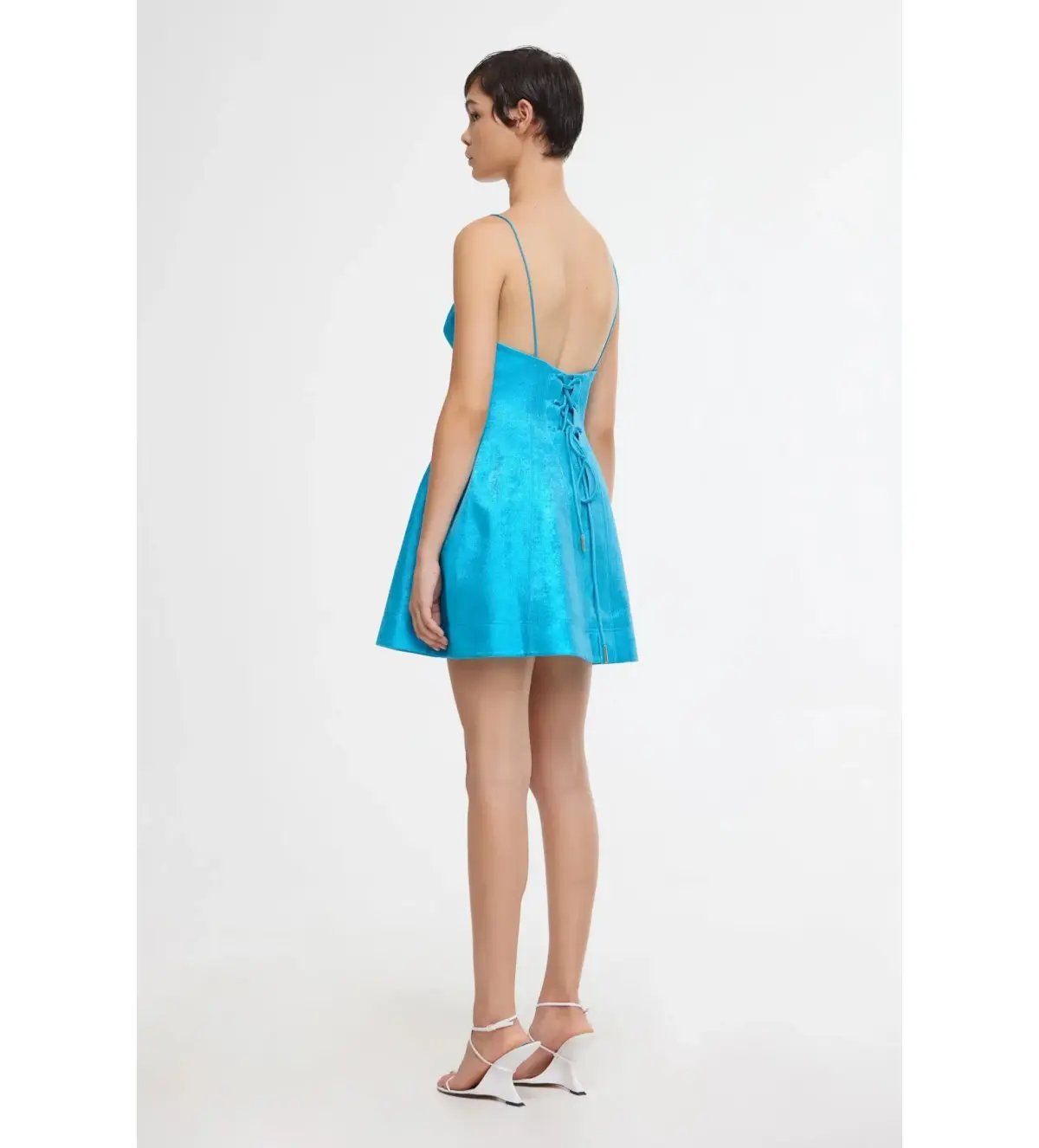 Acler Mornington Mini Dress Cyan Metallic Size AU 6 photo 3