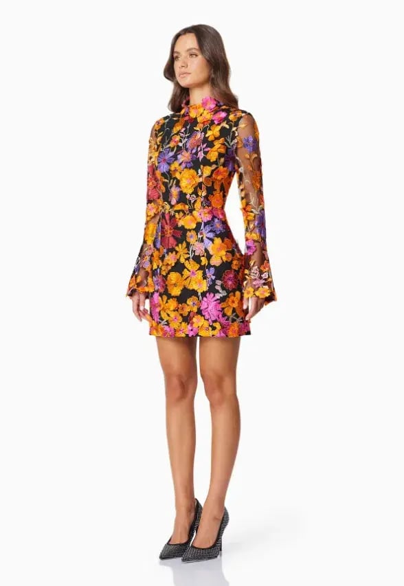 Elliatt Alessandra Floral Long Sleeve Mini Dress in Orange Multi Size photo 4