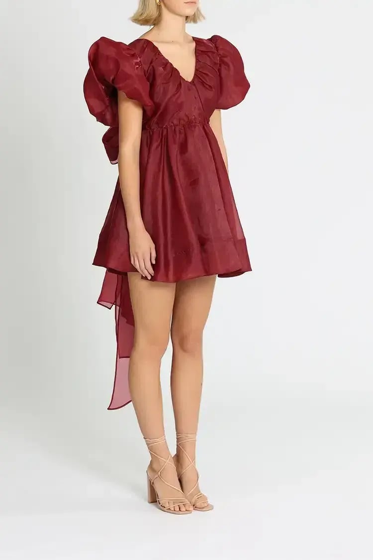 Aje Gretta Organza Mini Dress in Burgundy Size 8 photo 2