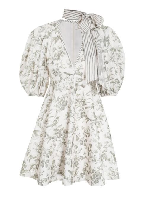 Zimmermann Linen Day Mini Dress Olive Toile Print Size 0 / AU 8 photo 5