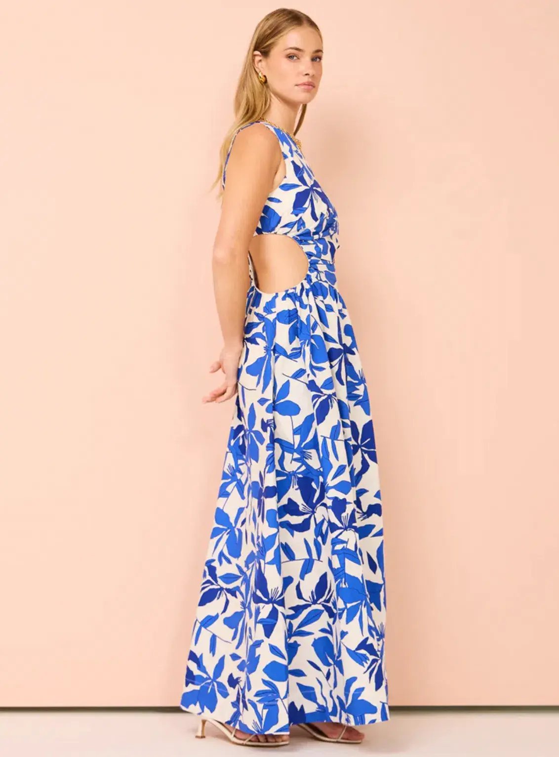 Shona Joy Bleue Asymmetrical Cut Out Maxi Dress Ivory/Aqua Size 10 photo 2