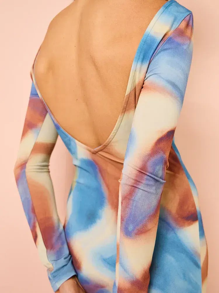 Issy Long Sleeve Maxi Dress In Blue Marble Size 8 photo 3
