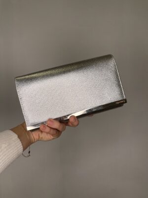 Olga Berg Maddie Metallic Embossed Foldover Clutch Silver photo 2