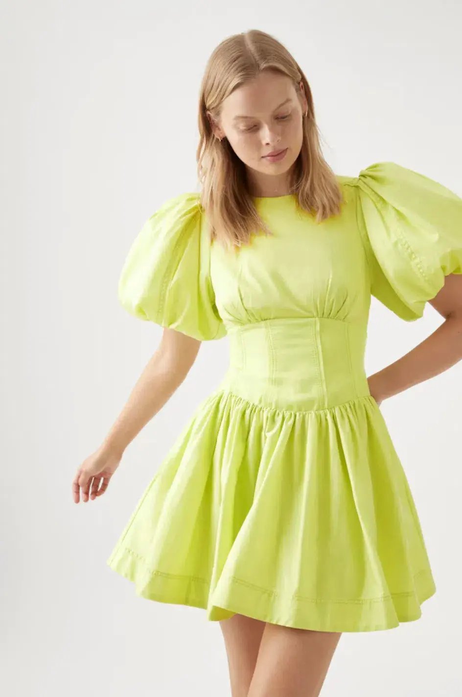 Aje Gianna Puff Sleeve mini dress in Light Lemon Size 6 photo 3