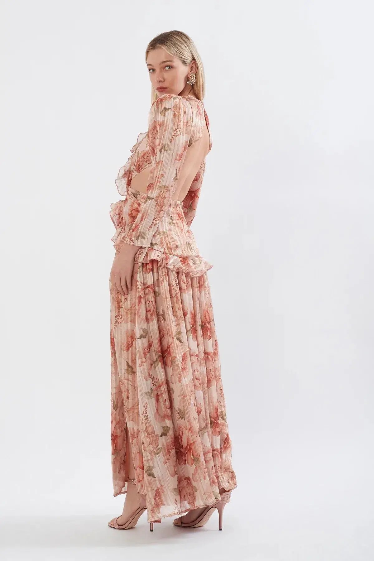 Sonya Moda Ruffle Cutout Maxi Spiced Peonies Print Size 8 photo 2