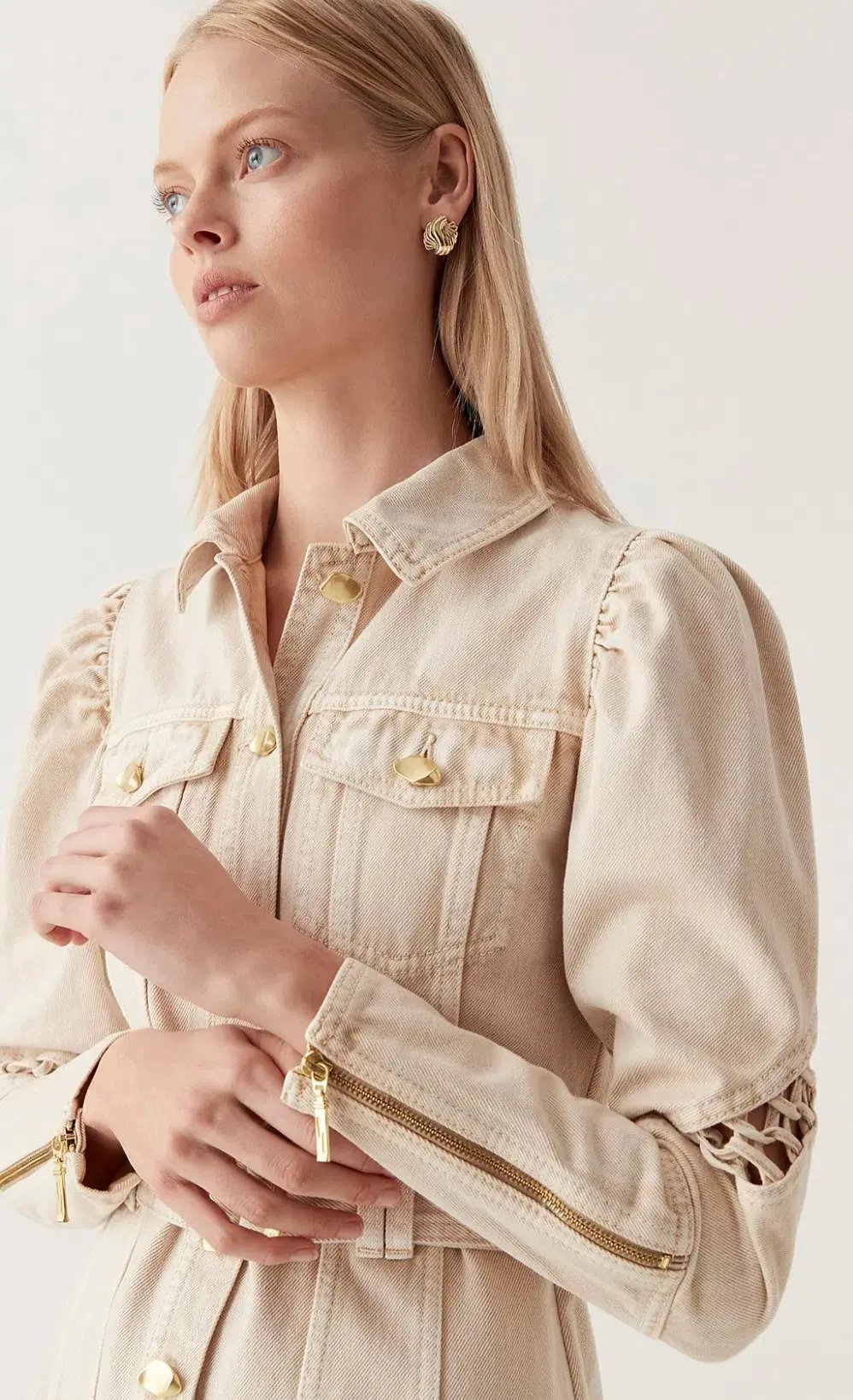 Aje Effie Braided Denim Mini Dress Beige Size 14 photo 5