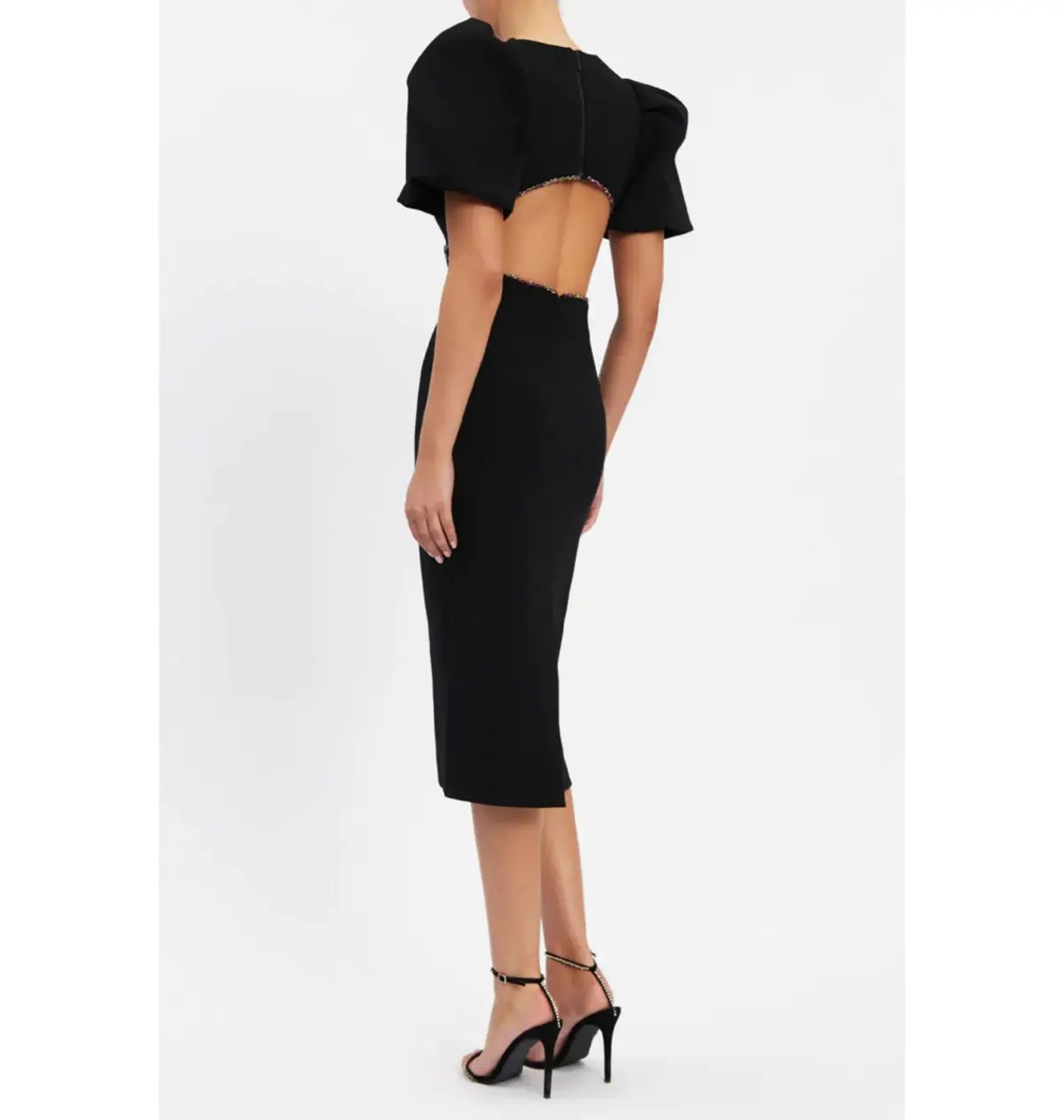 Rebecca Vallance Victoria Puff Sleeve Midi Dress in Black Size S / AU 12 photo 3