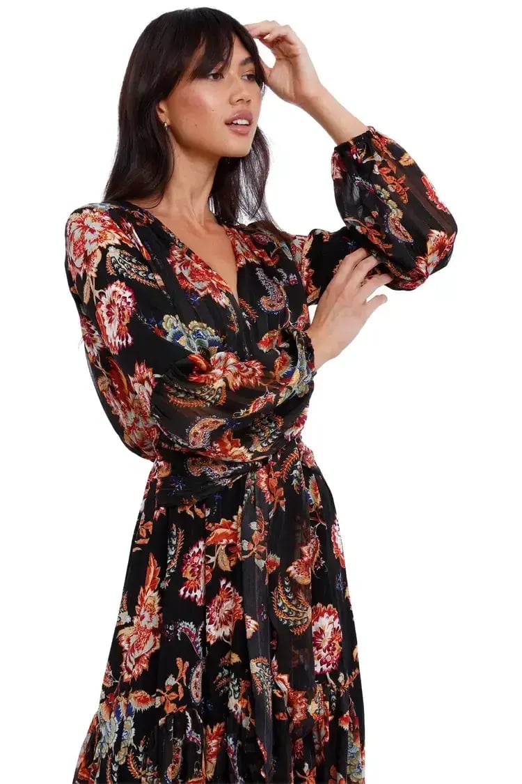 Elliatt Balance Midi Dress in Black Floral Size 14 photo 5