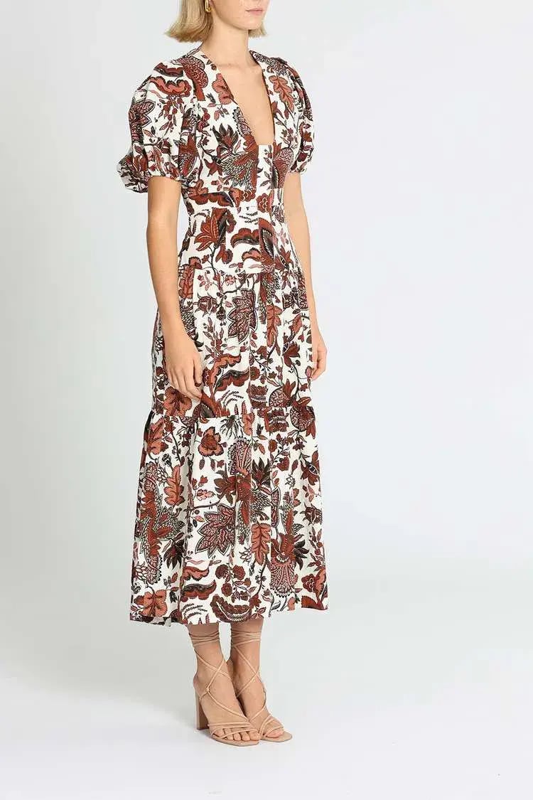 Shona Joy Catalina Plunged Short Sleeve Midi Dress Floral Print Size 8 photo 2
