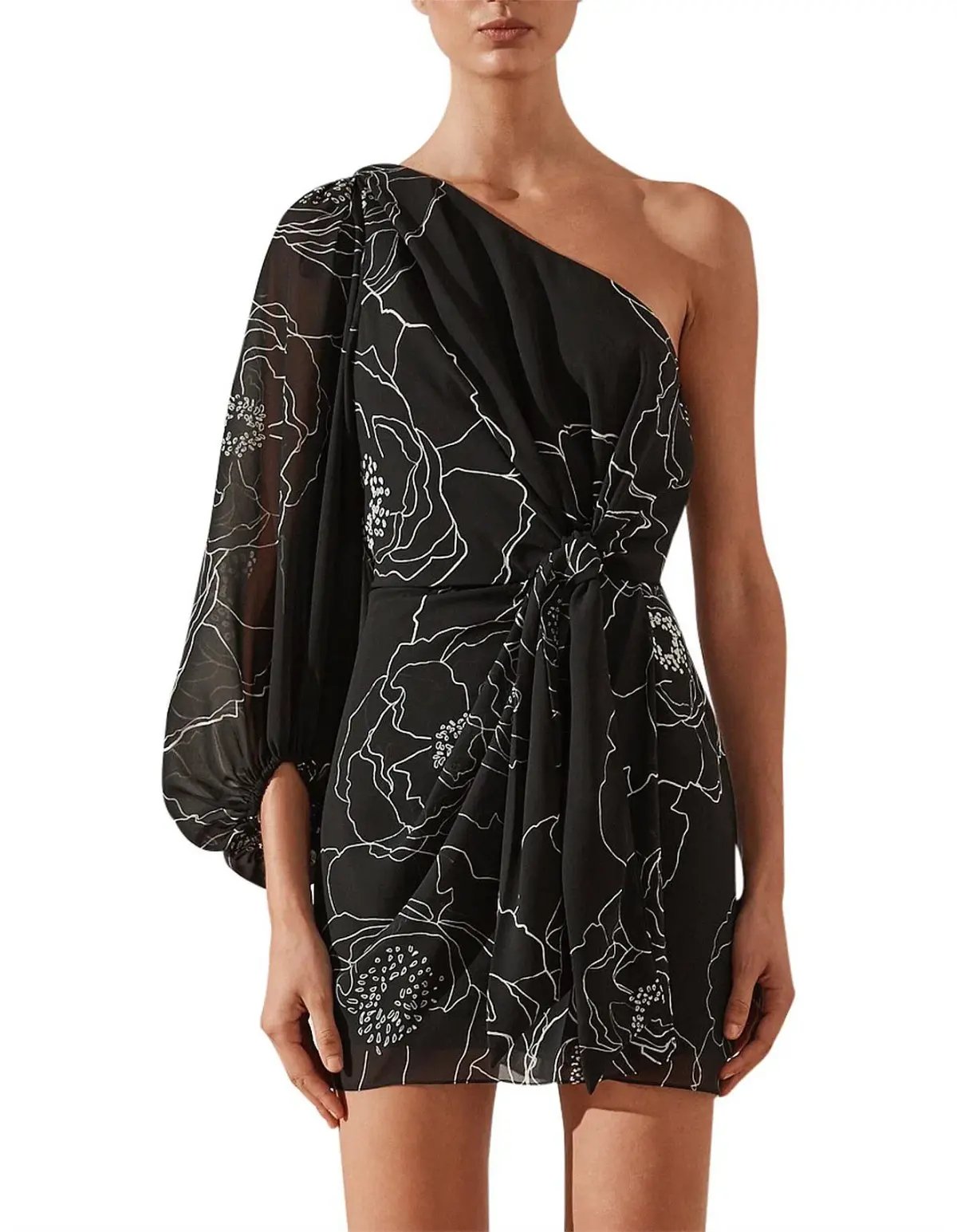 Shona Joy Nero Tie Front One Shoulder Mini Dress Black Size 10 photo 3