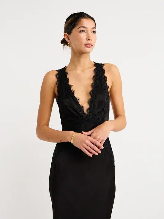 Shona Joy Camille Lace Cross Back Midi Dress in Black Size XS / AU 6 photo 3