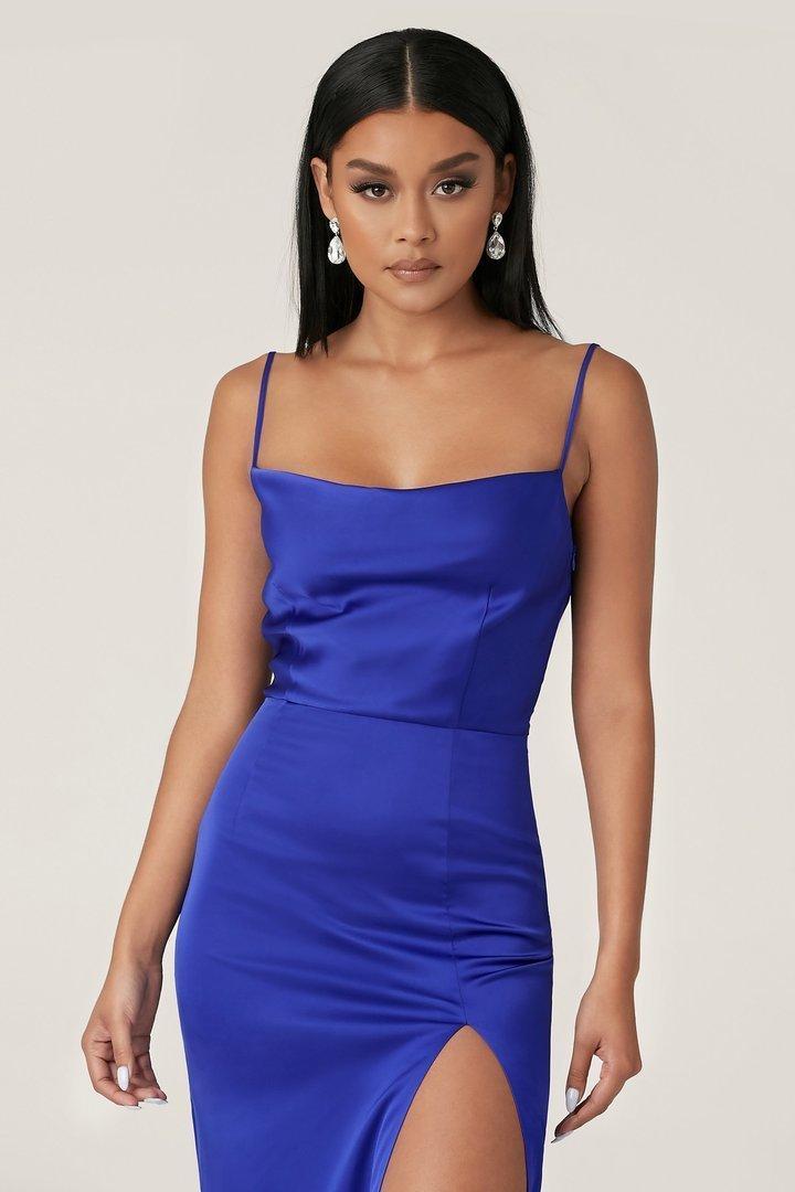 Meshki Kimberly Cowl Front Midi Dress Blue Size 8 photo 5