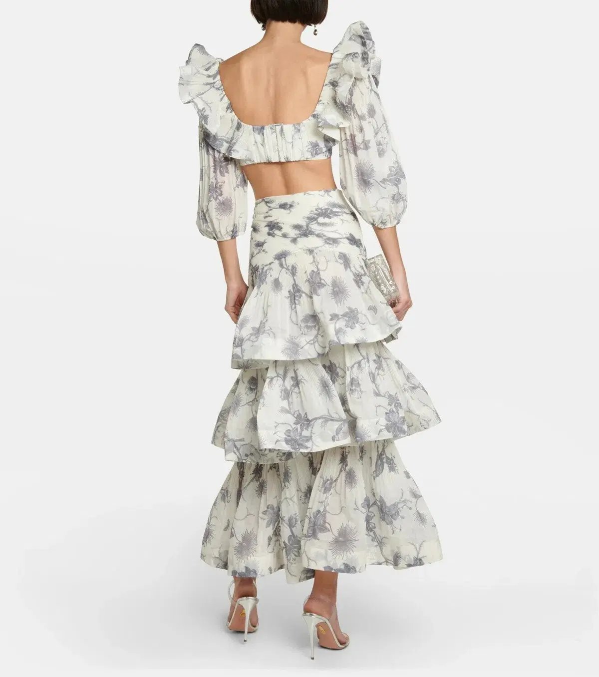 Zimmermann Cropped Bodice & Pleated Tiered Maxi Skirt Set Keira Navy Floral Size 2 / AU 12 photo 3