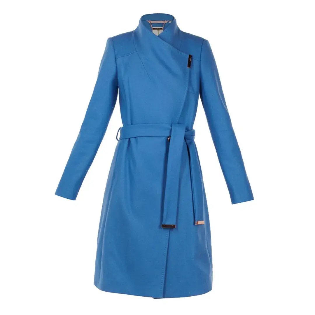 Ted Baker Sandra Wool Blend Wrap Coat Mid Blue Size 1 / Au 8 photo 4