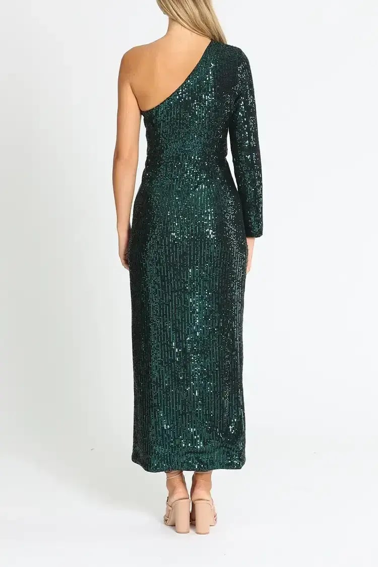 Elle Zeitoune One Shoulder Ruched Dress in Green Size 14 photo 3