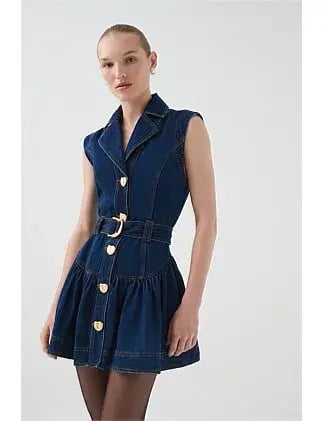 Elena Belted Denim Mini Dress Blue Size 12 photo 3
