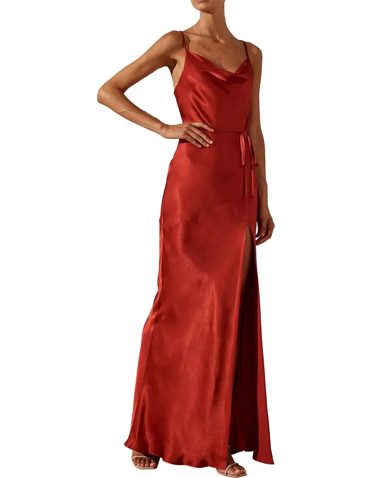 SHONA JOY La Lune Bias Cowl Maxi With Split - Red photo 2