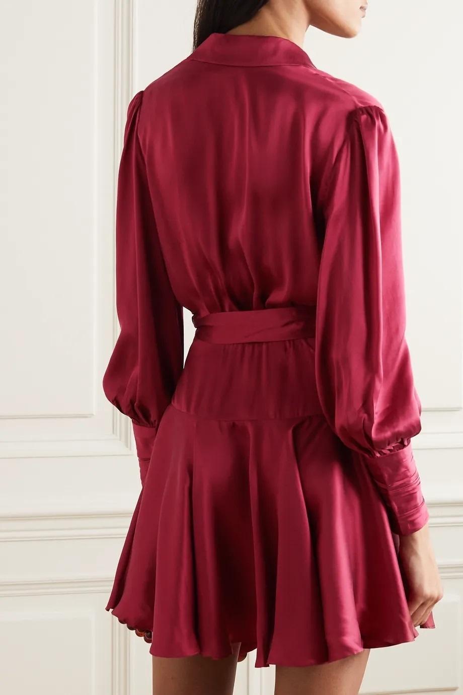 Zimmermann Silk Wrap Mini Dress in Burgundy Size 6 photo 2