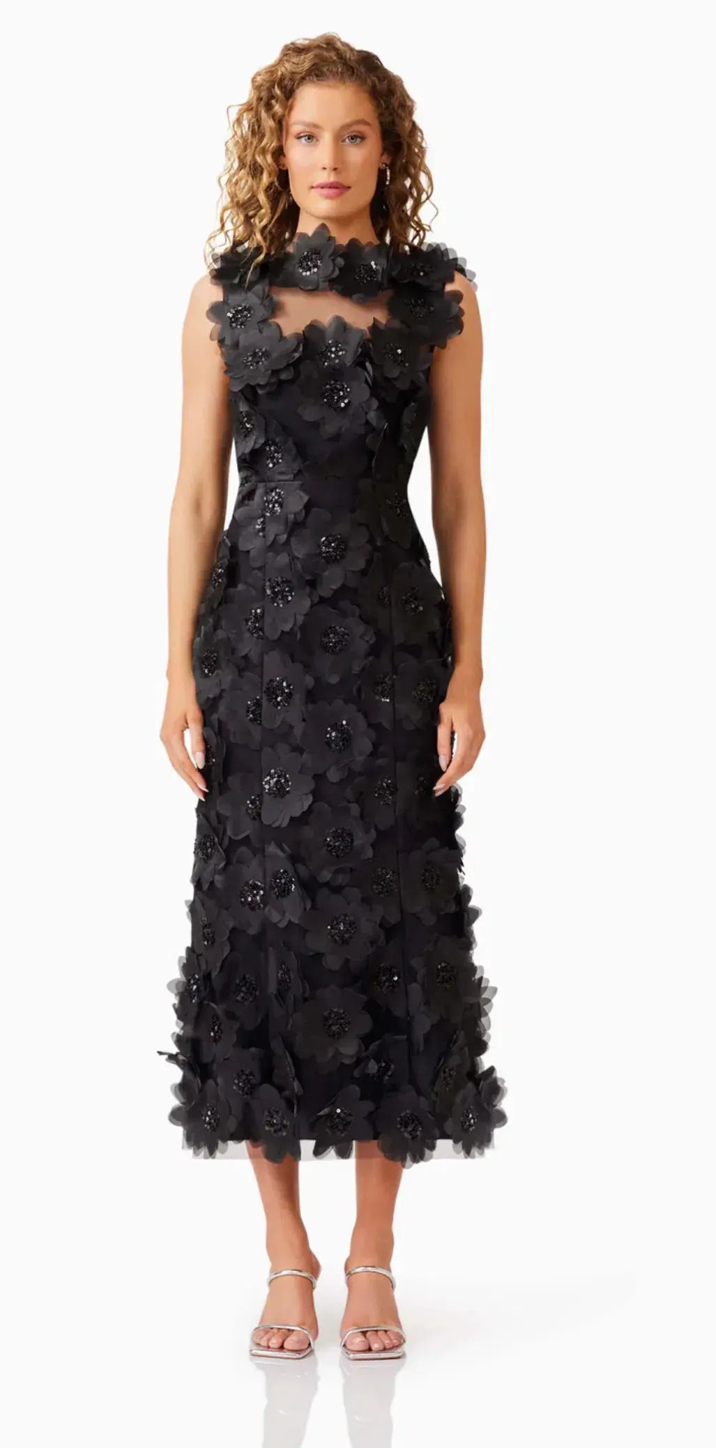 Elliatt Cherry Blossom Midi Beaded Black Size 10 photo 2