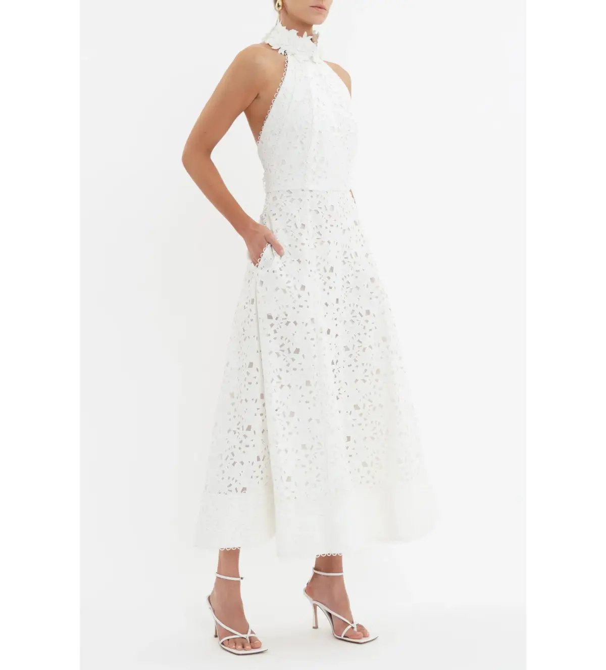 Rebecca Vallance Nuvola Halter Midi Dress in Ivory Size AU 8 photo 3
