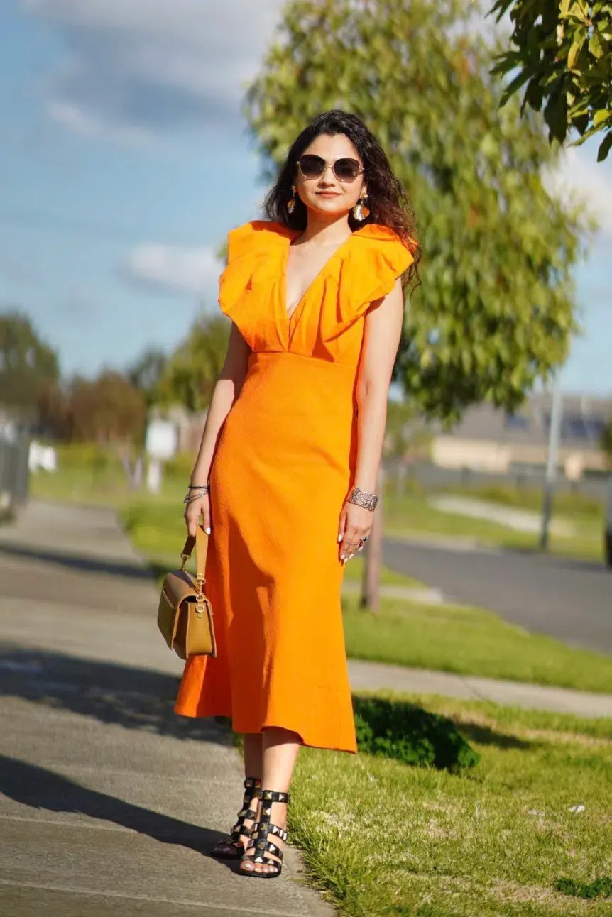 Sheike Charlize Midi Dress Orange Size 6 photo 3