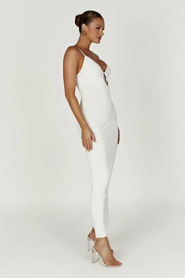 Meshki Maia Pointelle Kint Maxi Dress White Size AU 8 photo 3