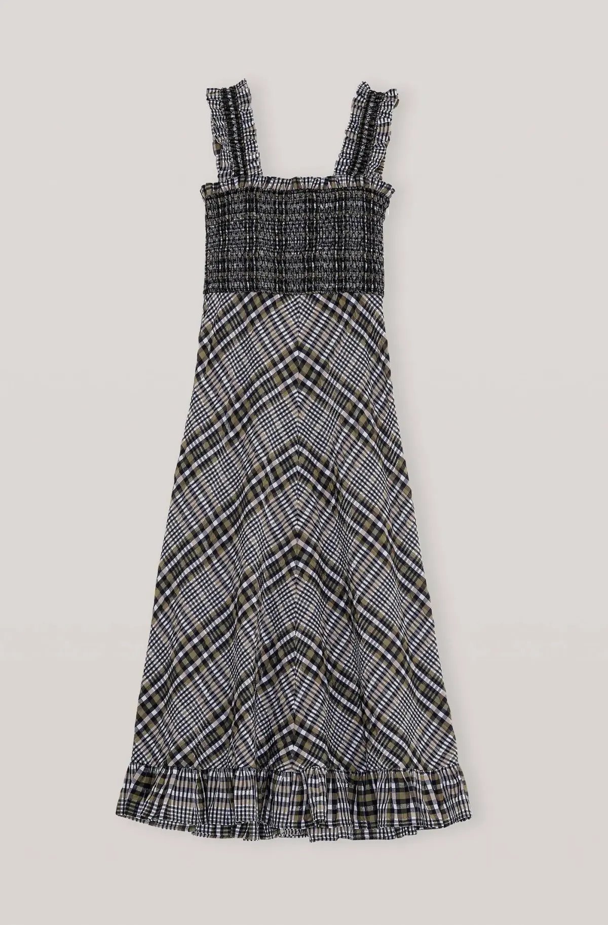 Ganni  Seersucker Check Maxi Dress Print Size 10 photo 4