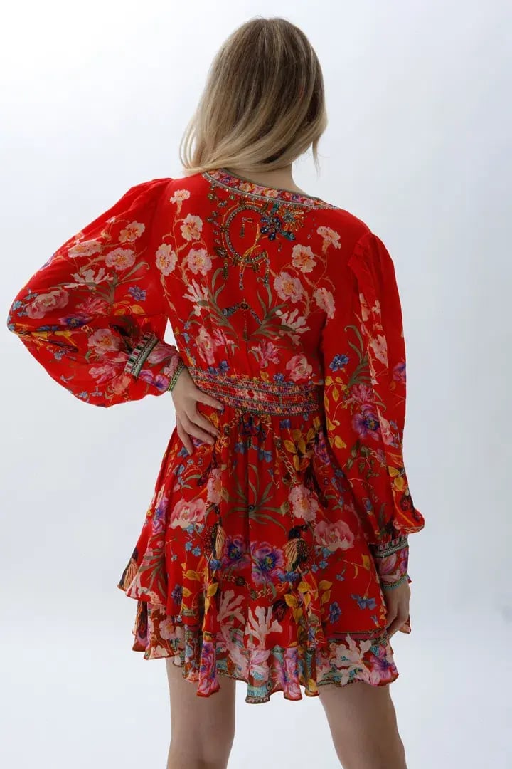 Camilla Button Front Frill Short Dress in Ruffle Some Feathers Print Size 10 photo 3