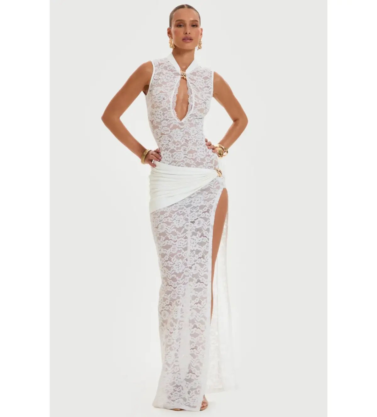 Murci Onyx Lace Keyhole Maxi Dress White Size 8/S photo 2