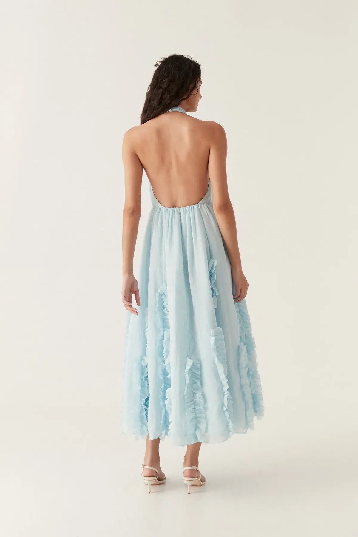 Aje Hilma Frill Maxi Halter Dress Blue Size 6 photo 2
