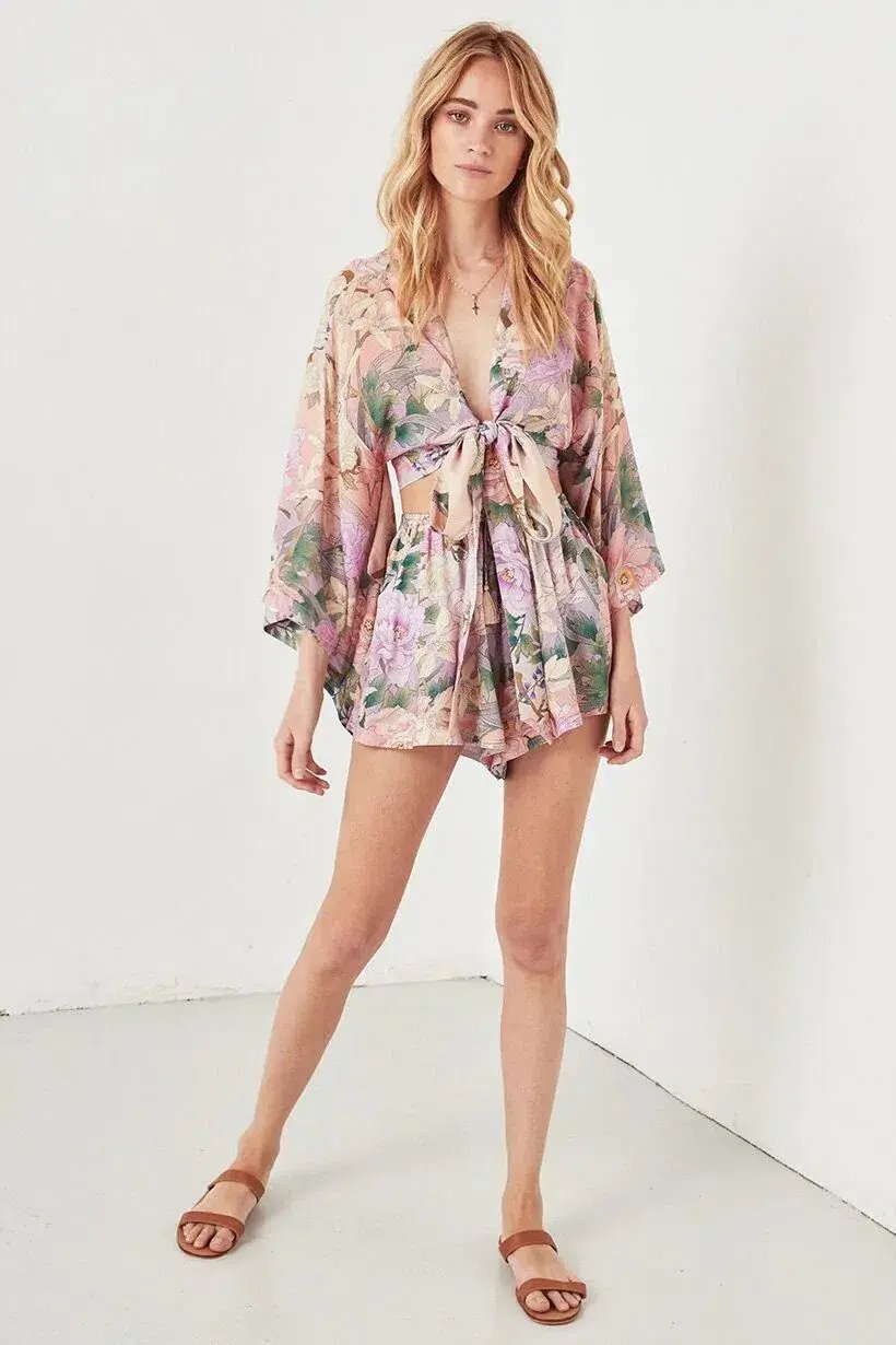 Spell Lily Kimono Top Size L and Flutter Shorts Size XL Set Print photo 2