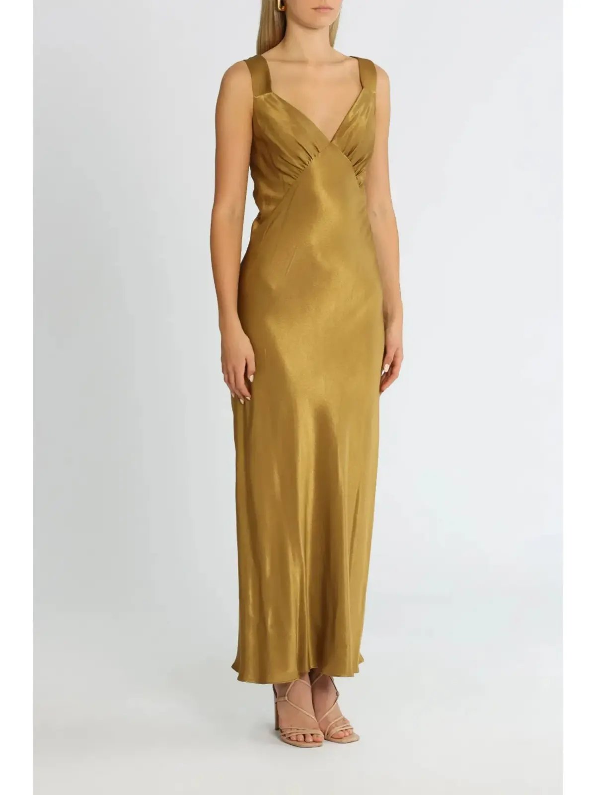Shona Joy Giorgia Plunged Midi Dress in Olive Oil Size AU 14 photo 2