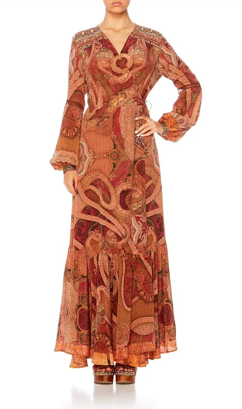 Camilla Quilted Yoke Wrap Dress Family Gathering Print Size 8 photo 4