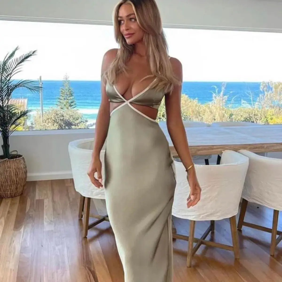 Bec & Bridge Veronique Maxi Dress in Khaki Size 10 photo 2