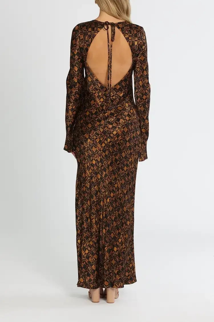 Bec and Bridge Checkmate Long Sleeve Maxi Dress in Brown Print Size 8 photo 4