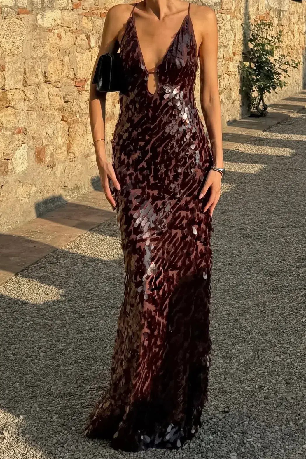 Misha Collection The Sapphire Sequin Maxi Dress in Fig Size 8/S photo 7