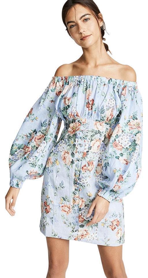 Zimmermann Bowie Off Shoulder Mini Dress In Lilac Floral Print Size 8 photo 2