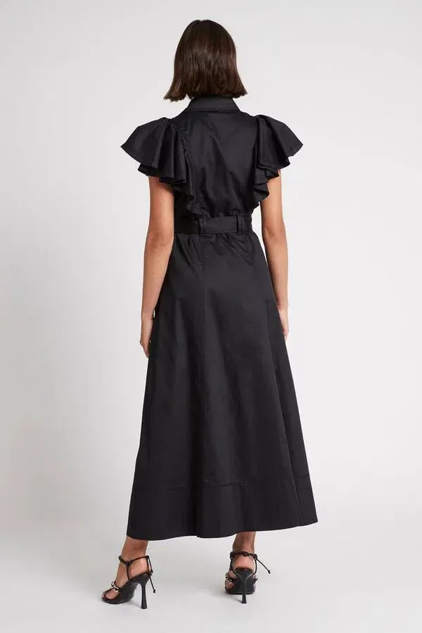 Aje Kindred Frill Sleeve Midi Dress Black Size 6 photo 3