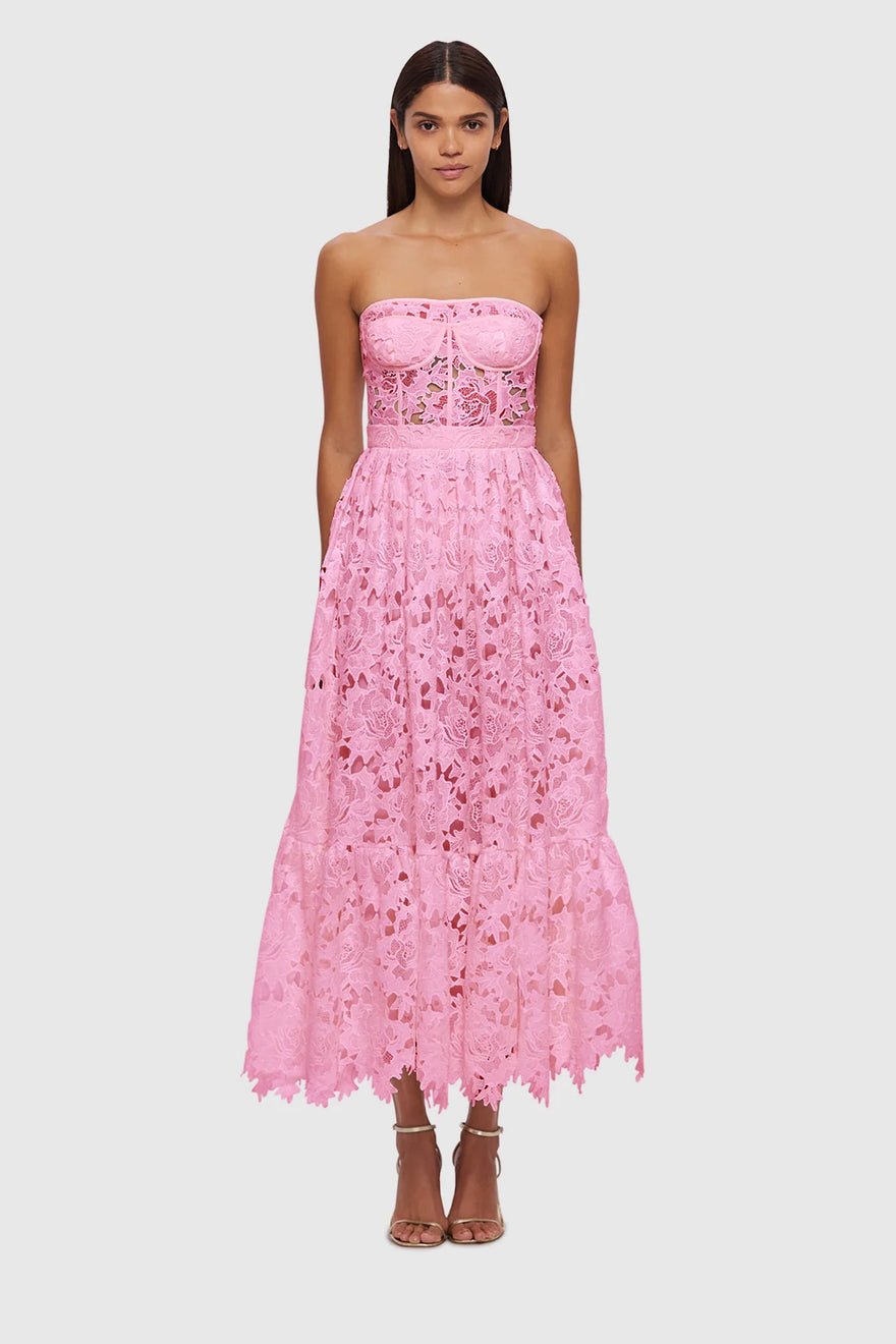 Leo Lin Emilia Lace Bustier Midi Dress - Candy Pink photo 3