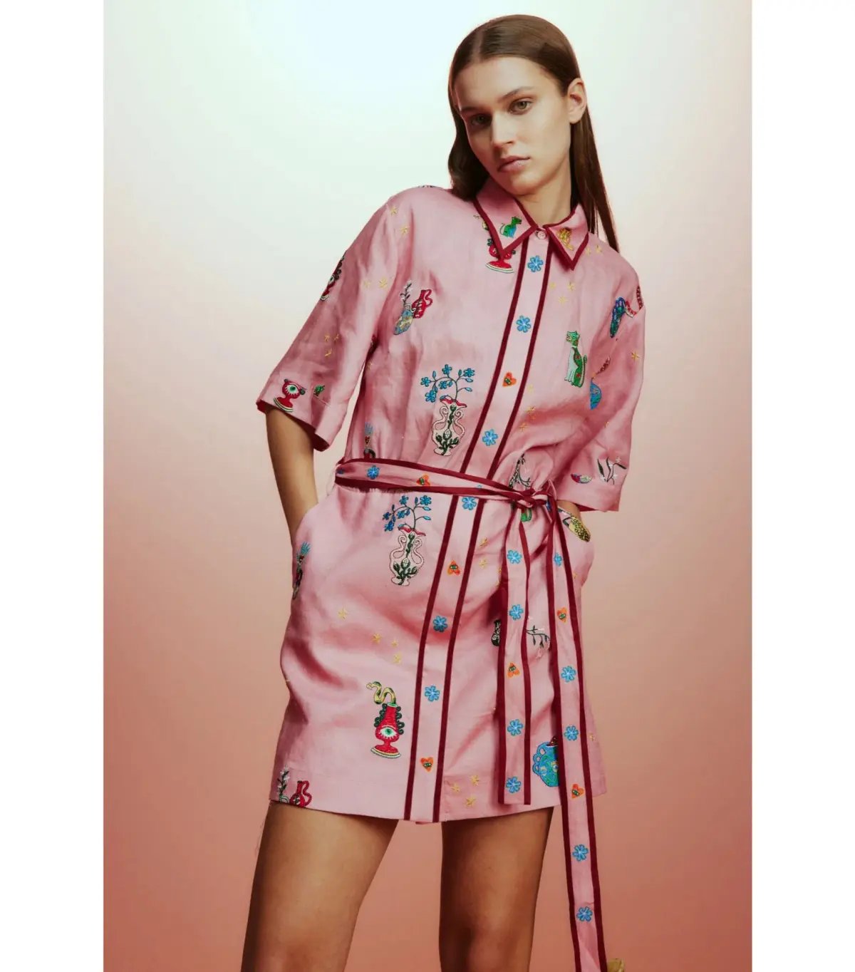 Alemais Timmy Embroidered Mini Dress Pink Size AU 10 photo 2