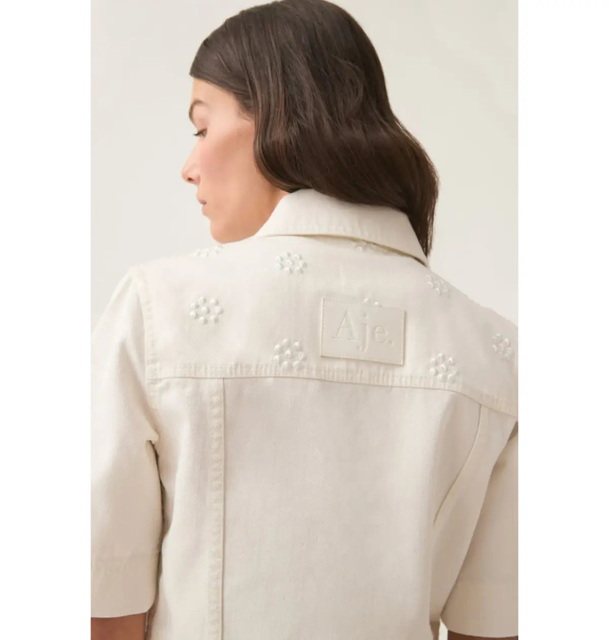 Aje Ren Denim Crop Shirt and Ren Belmond Denim Short Set in White Size AU 8 photo 6