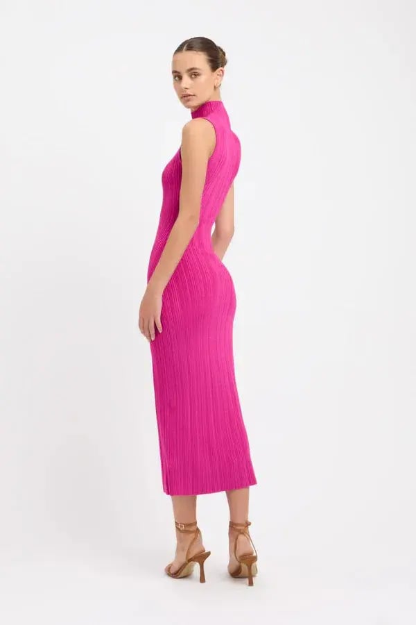 Kookai Raisa Funnel Funnel Midi Dress Fuschia Size 6 photo 2