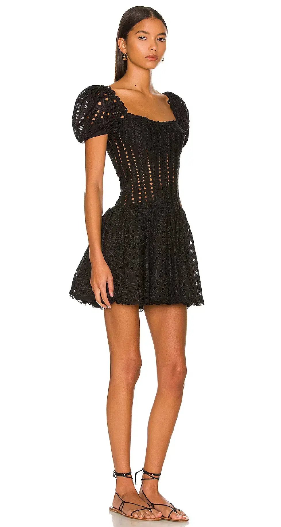 Charo Ruiz ‘Yara’ Broderie Anglaise Cotton-Blend Mini Dress Black Size Medium (AU 10) photo 4