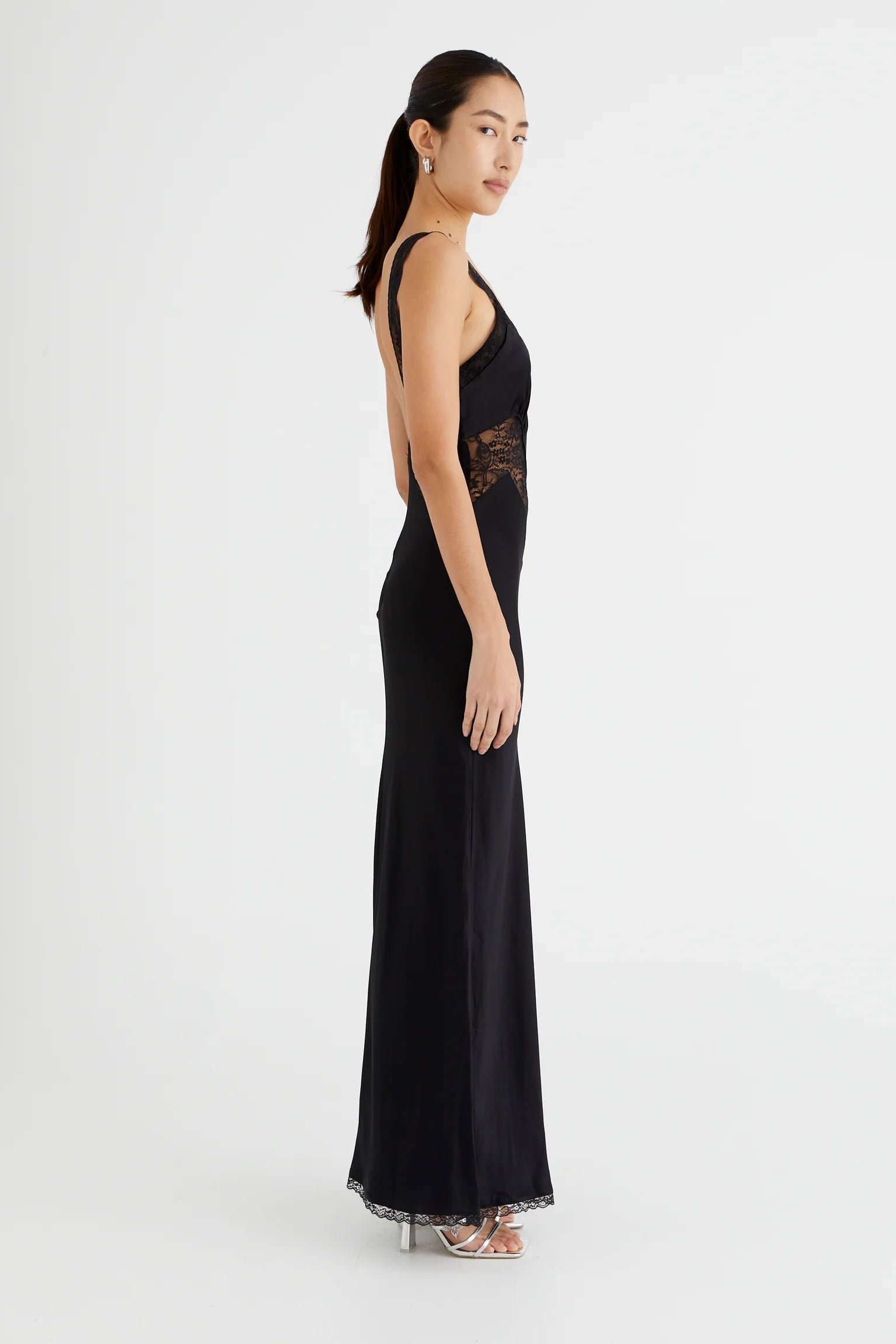 BENNI ROBBIE SATIN SLIP DRESS - BLACK photo 4