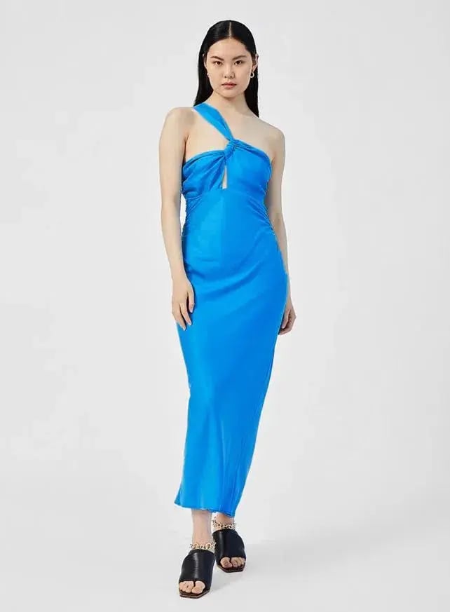 Suboo Hannah Asymmetric Strap Midi Dress Lapis Blue Size 12 photo 4