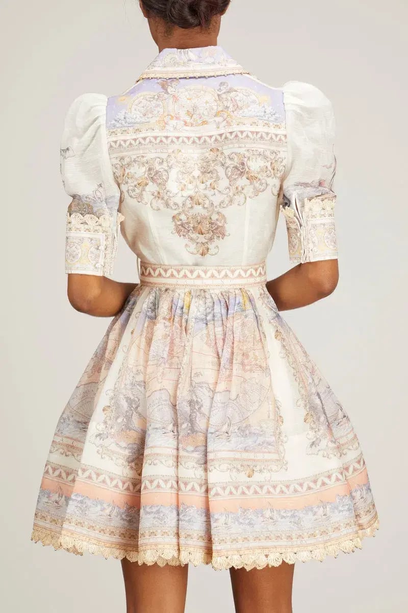 Zimmermann High Tide Mini Shirt Dress Odyssey Print Size 0 / Au 8 photo 3